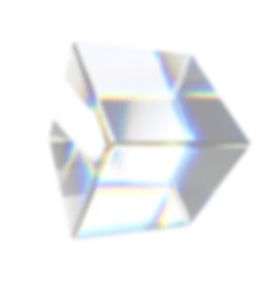 iridescent glass-like cube reflecting light